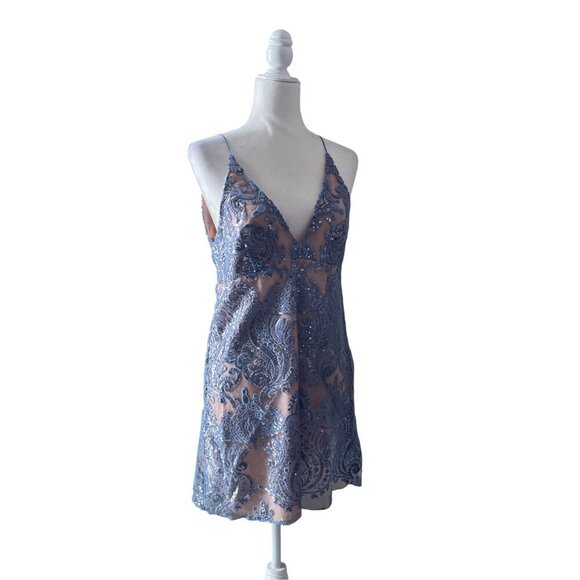 Free People Dresses & Skirts - NWT Free People Night Shimmers Mini Dress Blue Sequin SZ 10